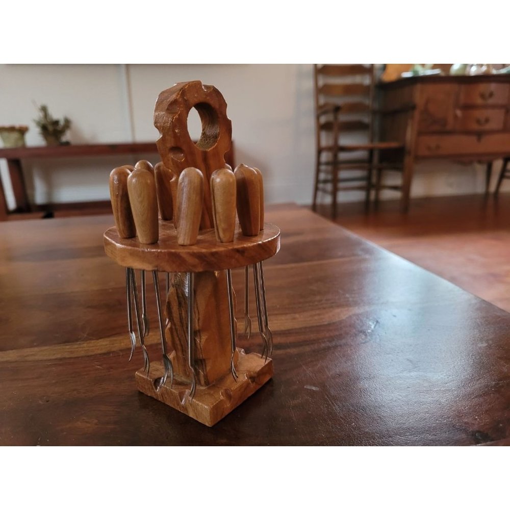 vintage wooden horderve fork set